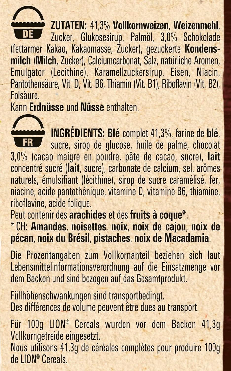 Cereal LION, Cereal chokolade med karamel og 41% fuldkornsmel, pakke 8 x 400 gram Cereal Naty Shop