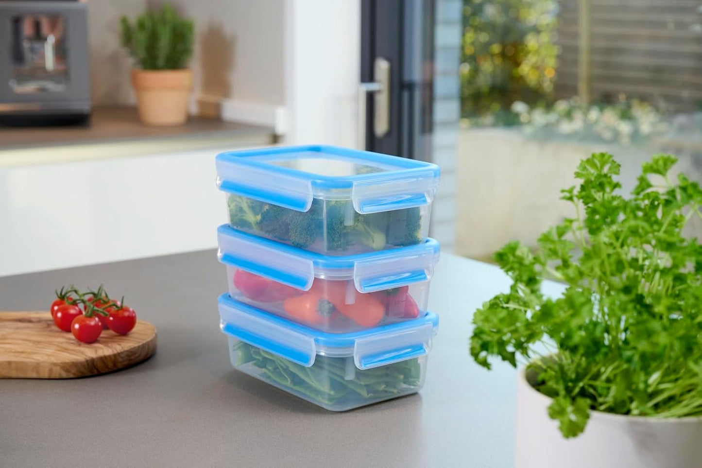 Emsa 508558 Clip & Close fødevareopbevaringsbeholdere | 3 dele sæt | 3 x 1 liter | -40 til +100 grader | plastik | 100% forseglet | speciel forsegling for friskhed Naty Shop madopbevaringskasser