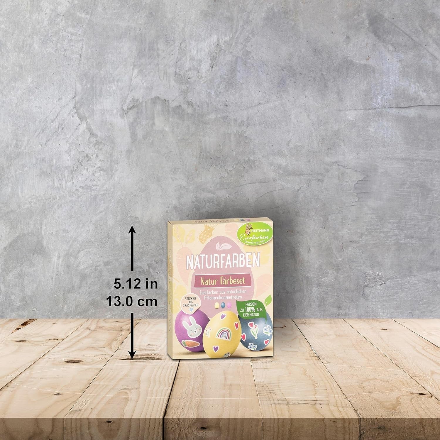 Heitmann Egg Dye Natural Dye Sæt, 3 Egg Dye Pulvere (gul, lilla, grå-blå), græspapir klistermærkeark
