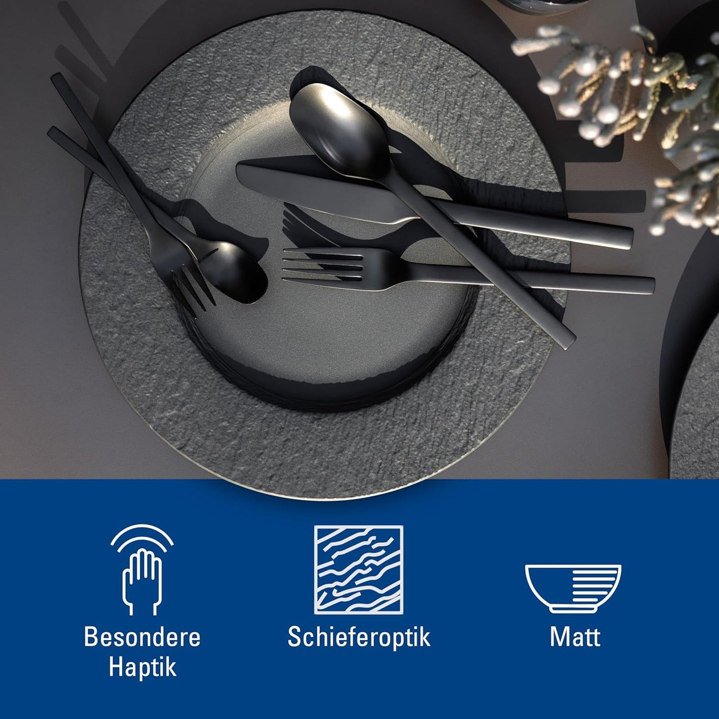Villeroy & Boch - Manufacture Rock Spisesæt, 6 dele, Spisesæt til 2, Premium Porcelæn, Sort