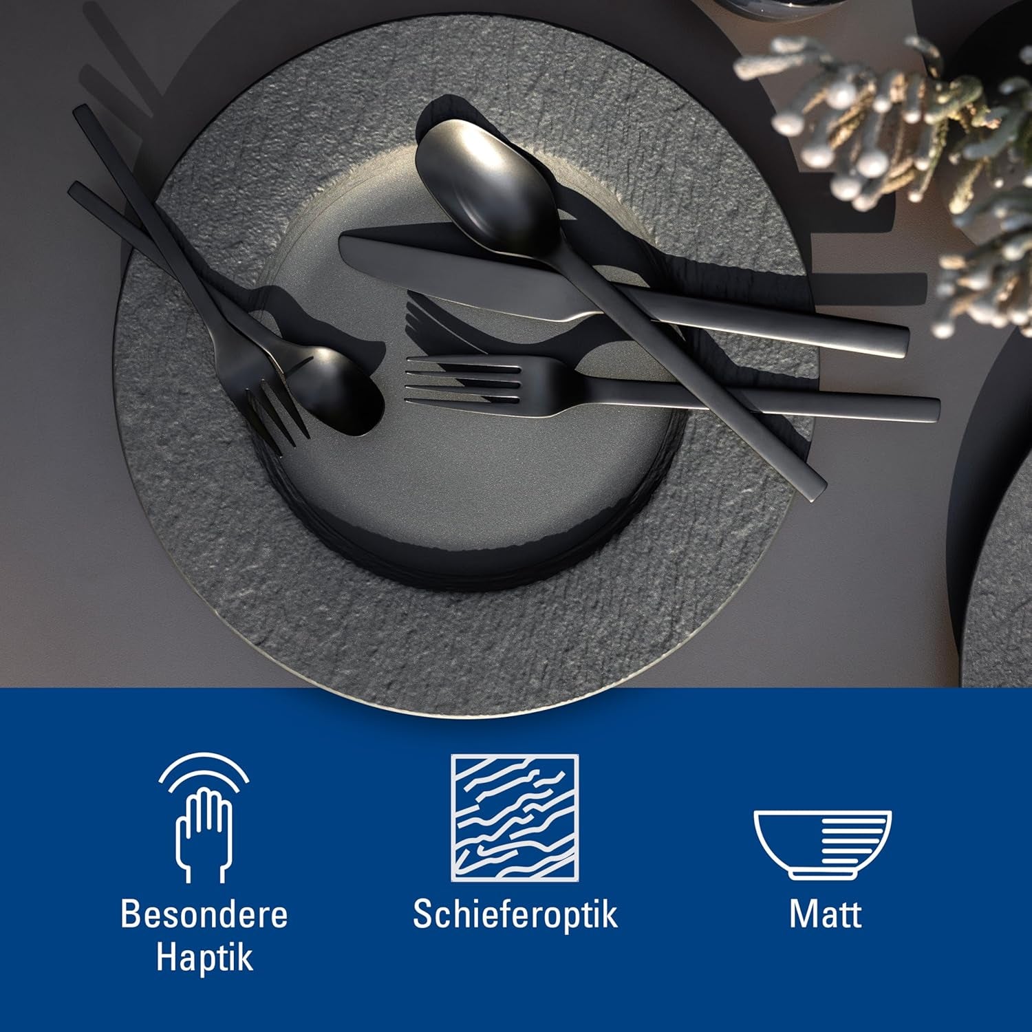 Villeroy & Boch - Manufacture Rock Spisesæt, 6 dele, Spisesæt til 2, Premium Porcelæn, Sort
