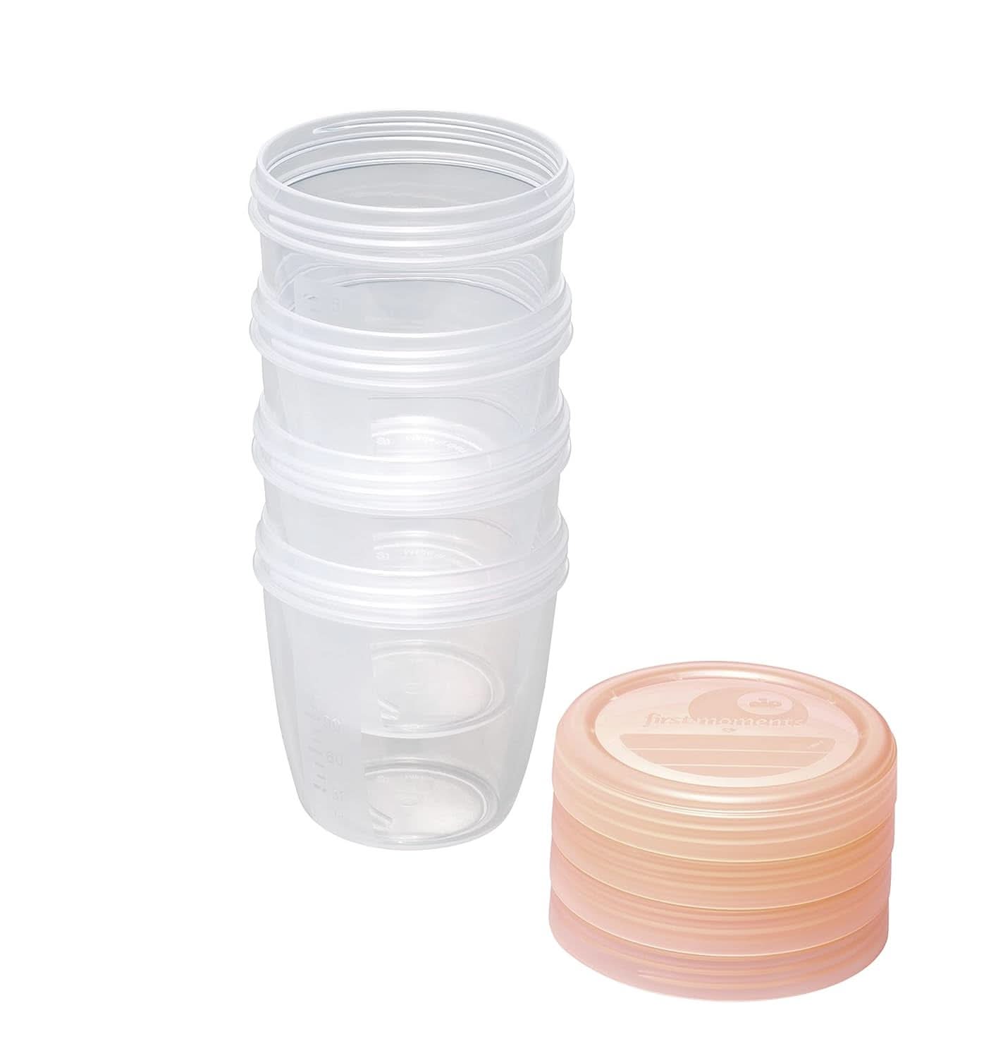 Modermælksbeholdere NIP First Moments 150 ml, 4 stk.: stabelbare og lækagesikre Tilbehør Mad og amning Bebe Naty Shop