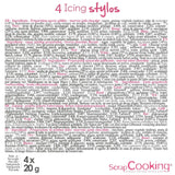 Scrapcooking - 4 stykke tuscher: guld, chokolade, hvid og rød - dekorative spiselige kuglepenne til skrivning og tegning på desserter, kager og kiks