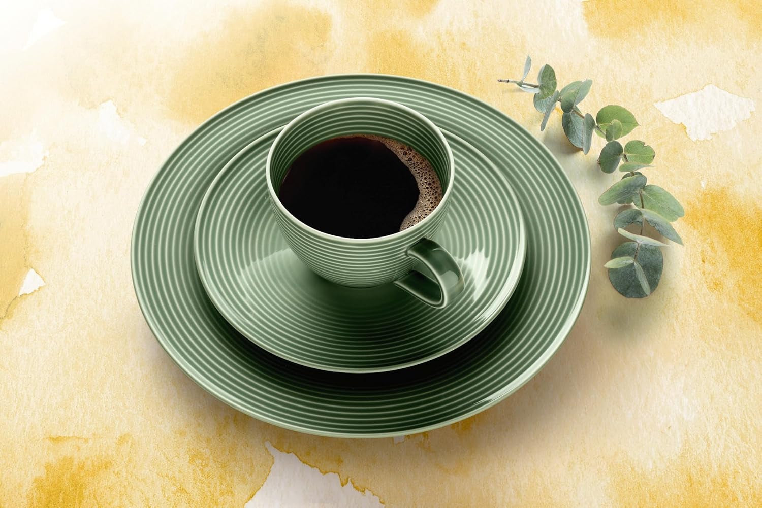 SELTMANN WEIDEN kaffeservice med 18 stykker BTR - Beat - Form: Rund med riflet relief - moderne stil - salviegrøn - Farveglasur