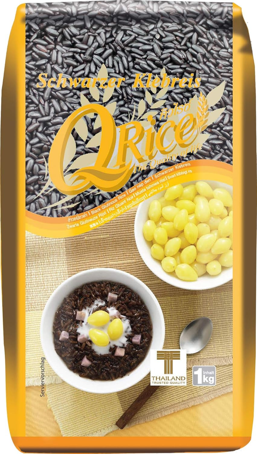Q RIS | Sort langkornet klæbrig ris fra Thailand | Aromatisk med et delikat strejf af nød | Ideel til karry, sushi og mochi desserter | 1 x 1 kg