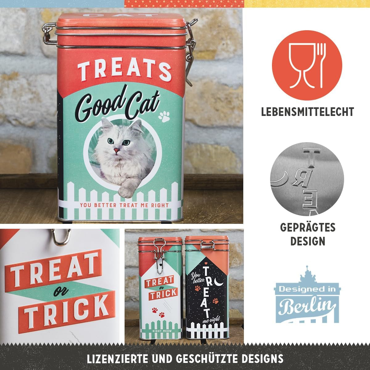 Nostalgic-Art Box med retro smag, 1,3 l, Good Cat Treats - gaveidé til katteejere, i vintage design, i vintage design Mad opbevaringsæsker Naty Shop