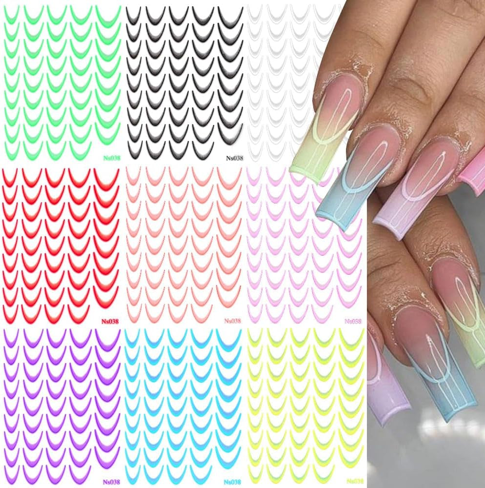 9 farver franske negle klistermærker franske negle klistermærker selvklæbende negle folie franske negle gradient klistermærker franske negle klistermærker nail art negle design klistermærker negle tilbehør