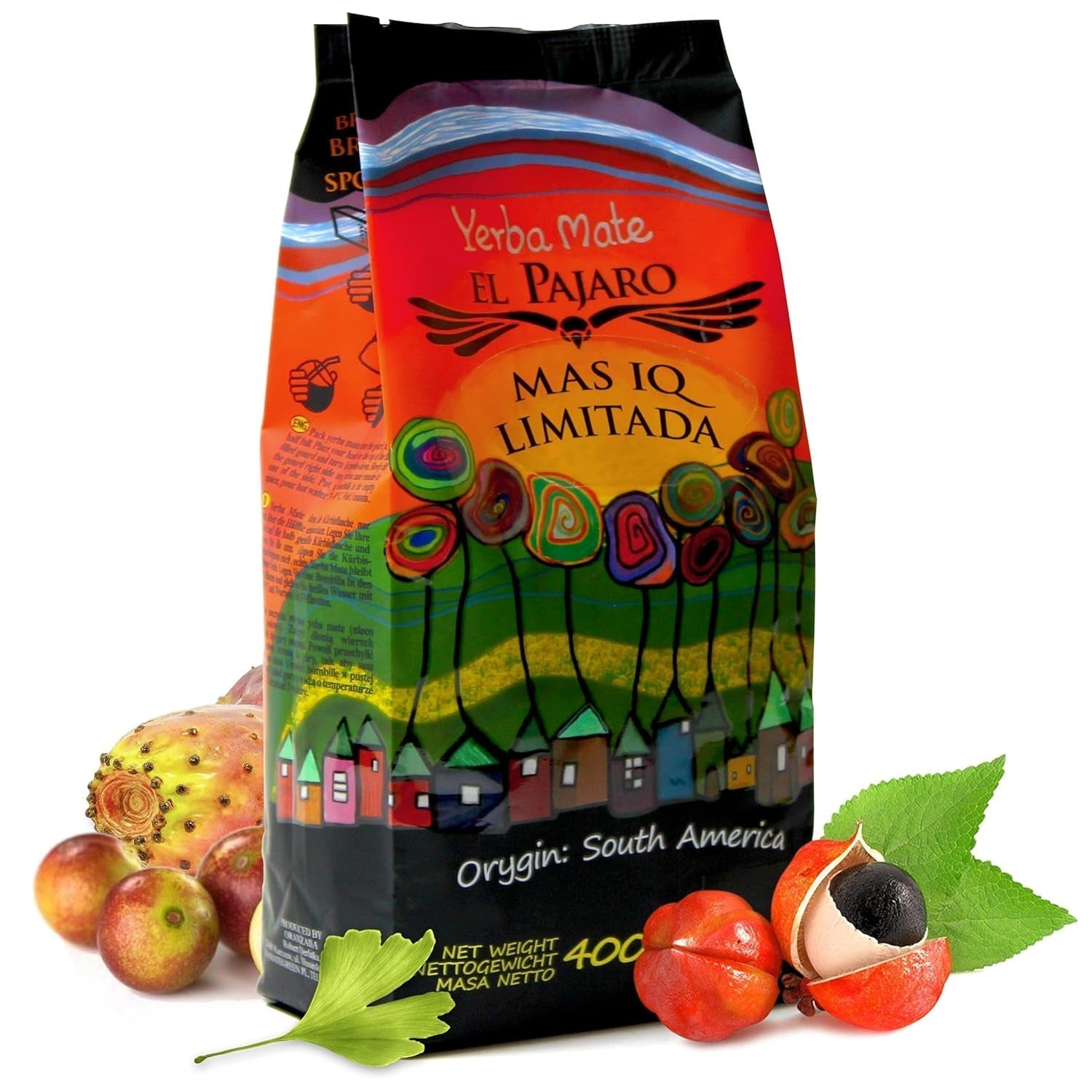 El Pajaro Mas IQ Limited 400 g | Stærk paraguayansk mate te | Med blade, kviste og støv | Med ginkgo biloba, guarana, camu camu, bacopa monnieri, kaktus