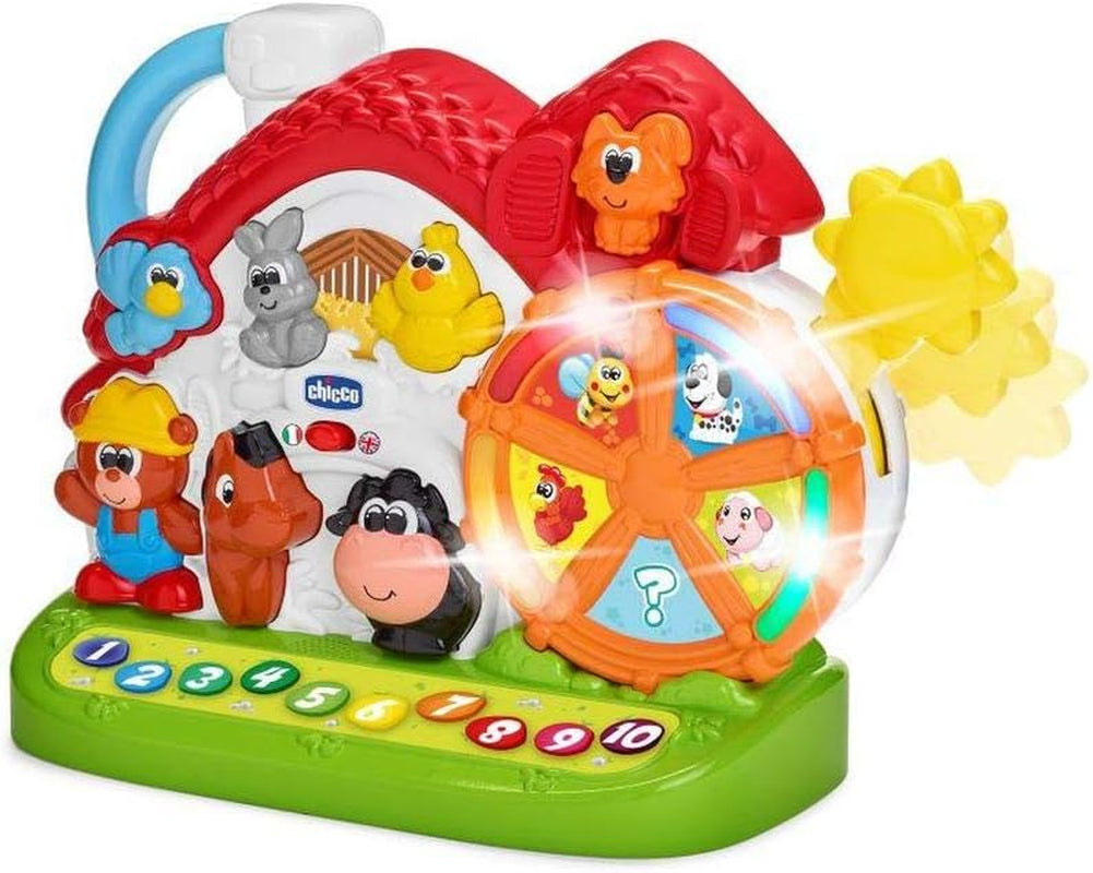 Chicco Talking Farm Italiensk/engelsk tosproget babylegetøj med dyr, lys og lyde, 3 legemuligheder, elektronisk lærelegetøj - legetøj til 1-4 år Babylegetøj Bebe Naty Shop New Talking Farm