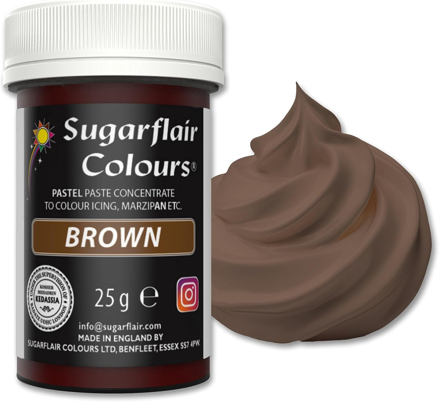 Sugarflair brun madfarvepasta, højkoncentreret pastelfarve til smørcreme, fondant, royal glasur, kagepynt og meget mere! Levende madfarve! - 25 g