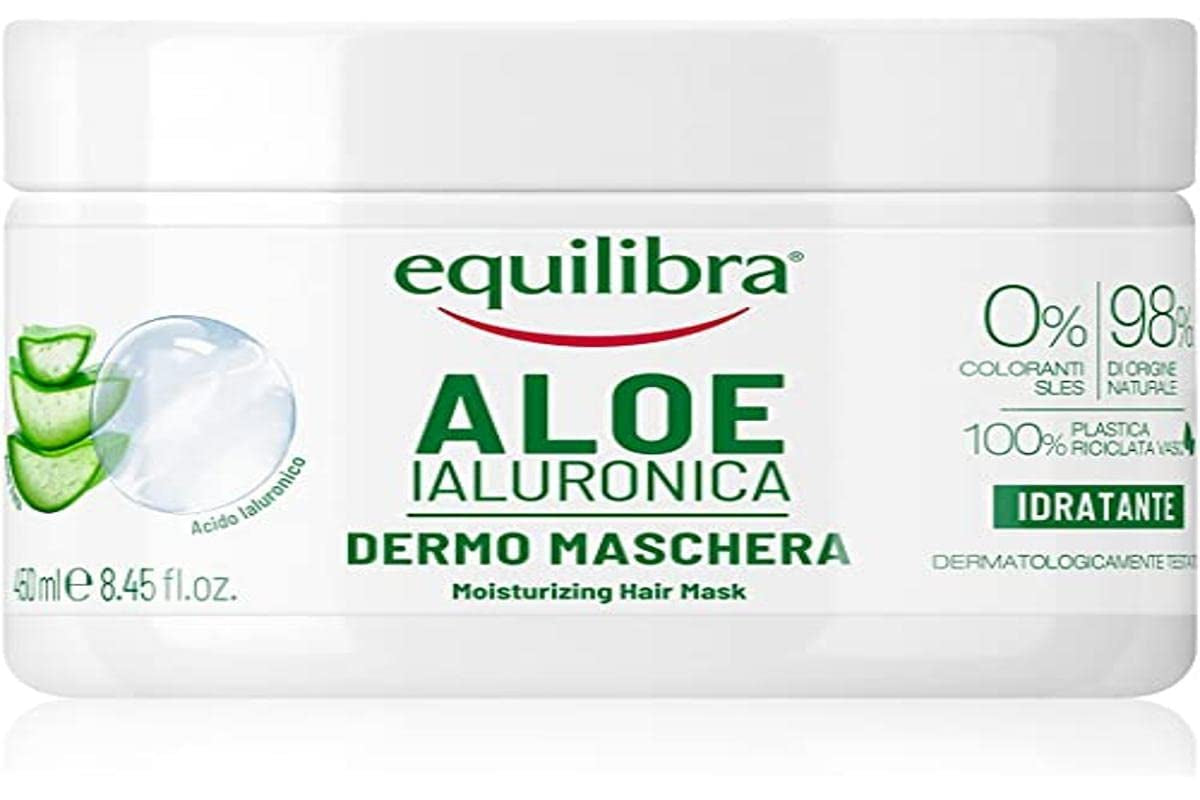 equilibra Hair, Aloe Hyaluron Mask, fugtgivende og udfiltrende hårmaske med aloe vera (20%), hyaluronsyre, brændenældeekstrakt, 450 ml Naty Shop Hair Mask 450 Ml (1 pakke)