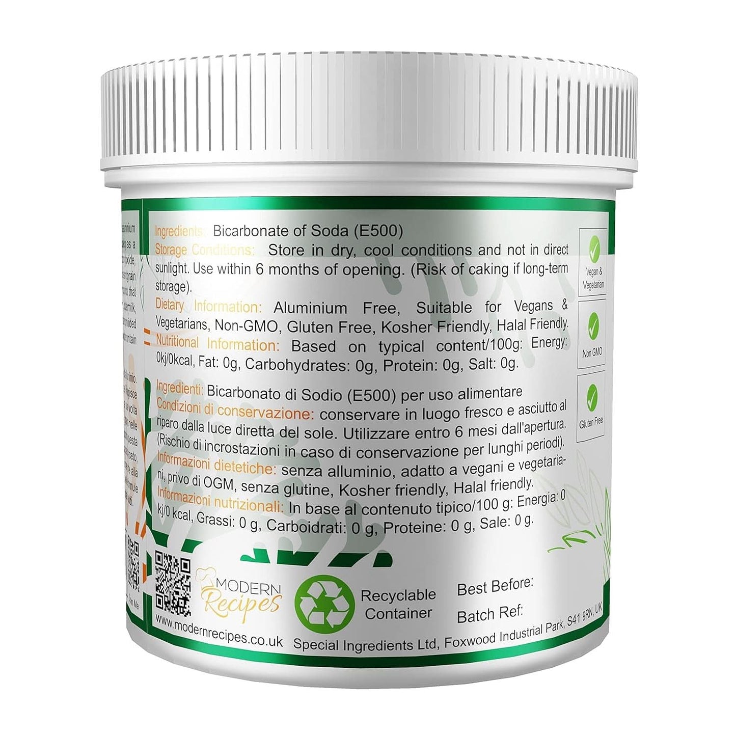 Særlige ingredienser Natriumbikarbonat - Premium Quality Extra Fint Pulver, Vegansk, Gvo-Frei, Glutenfrei - Recycelbarer Behälter Kitchen Naty Shop