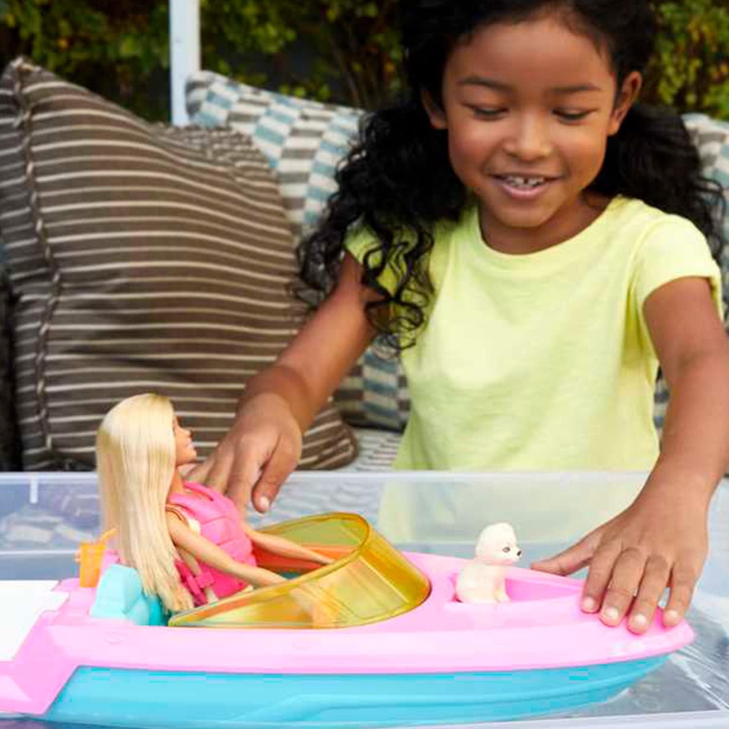 Barbie Speedbåd Sæt, Barbie Dukke med Blondt Hår, Pink Redningsvest, Båd, Hvalp, Tilbehør, Gaver til 3+, Grg30 Naty Shop Dolls