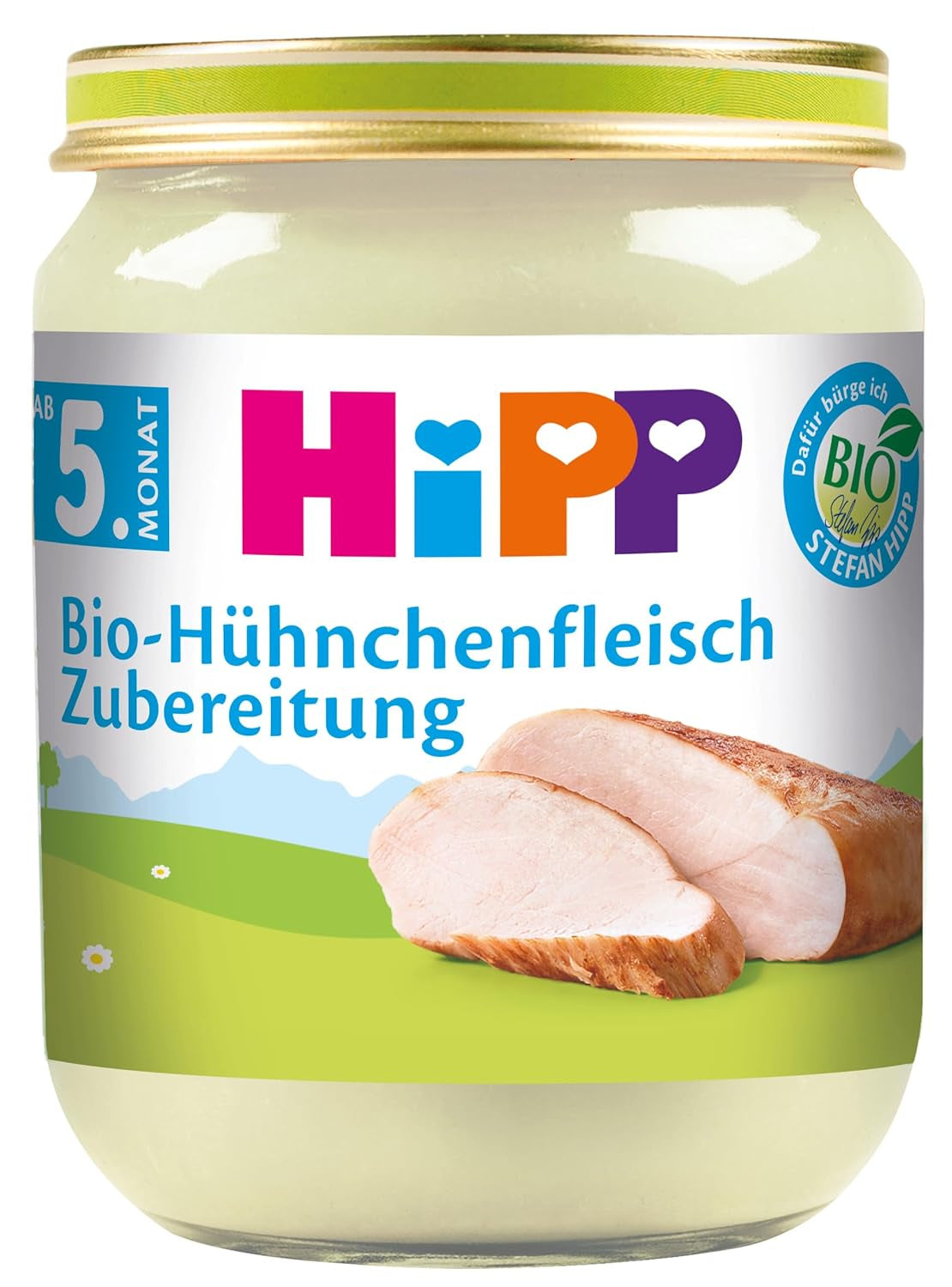 HiPP økologisk kyllingetilberedt (6 x 125 g), med økologisk rapsolie, glutenfri, uden tilsat salt, bedste økologiske kvalitet