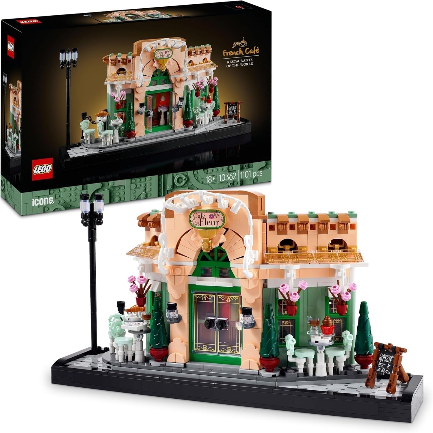 LEGO Icons French Café - Dekorationer til stue eller kontor - Byggesæt til voksne, inklusive malerisk facade, hængende urtepotte og stole - Gave til mænd og kvinder 10362 Byggesæt Besuche den LEGO-Store Standard titel