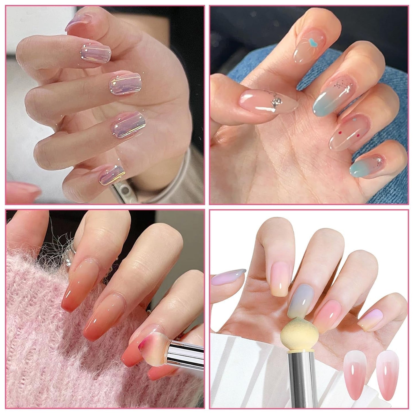 2 Stück Nail Art Rendering-Werkzeuge Doppelter Kopf, Sponge Brush Applicator Inkl 8 Ersatzköpfe, Nail Art Schwamm Und Tupfpinsel(Weiß, Rosa)