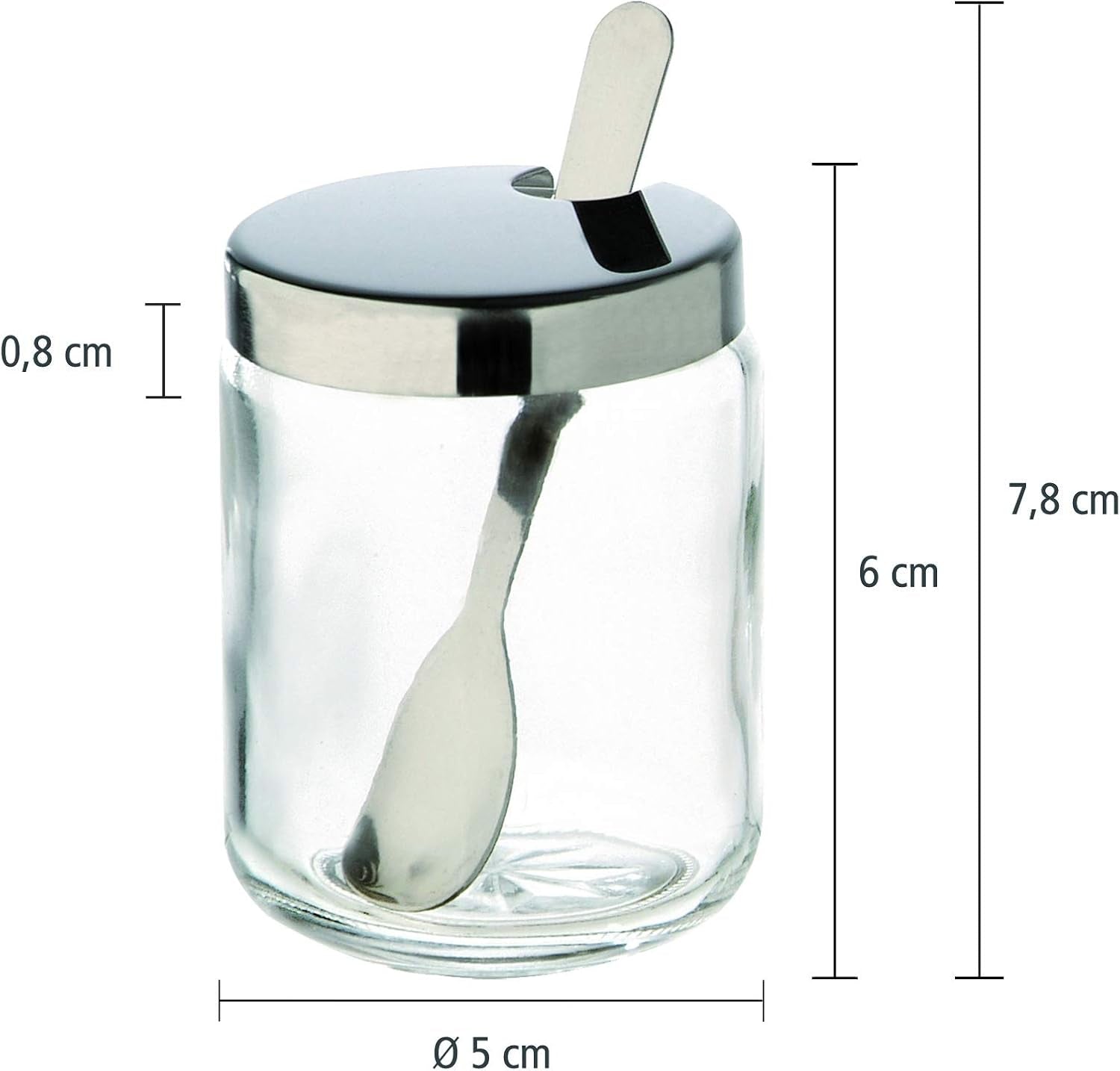 APS 40415 Sennepsgryde, sæt med 2 stk. Ø 5cm, H: 6cm, glas, rustfrit stål, inkl. ske og låg