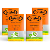 Bristot, 120 Espresso-Kaffeekapseln – eine Mischungen aus Arabica-Kaffee aus Brasilien und Zentralamerika, mit Noten von Zartbitterschokolade, Haselnuss og Caramell – 4 Packungen mit je 30 Kapseln