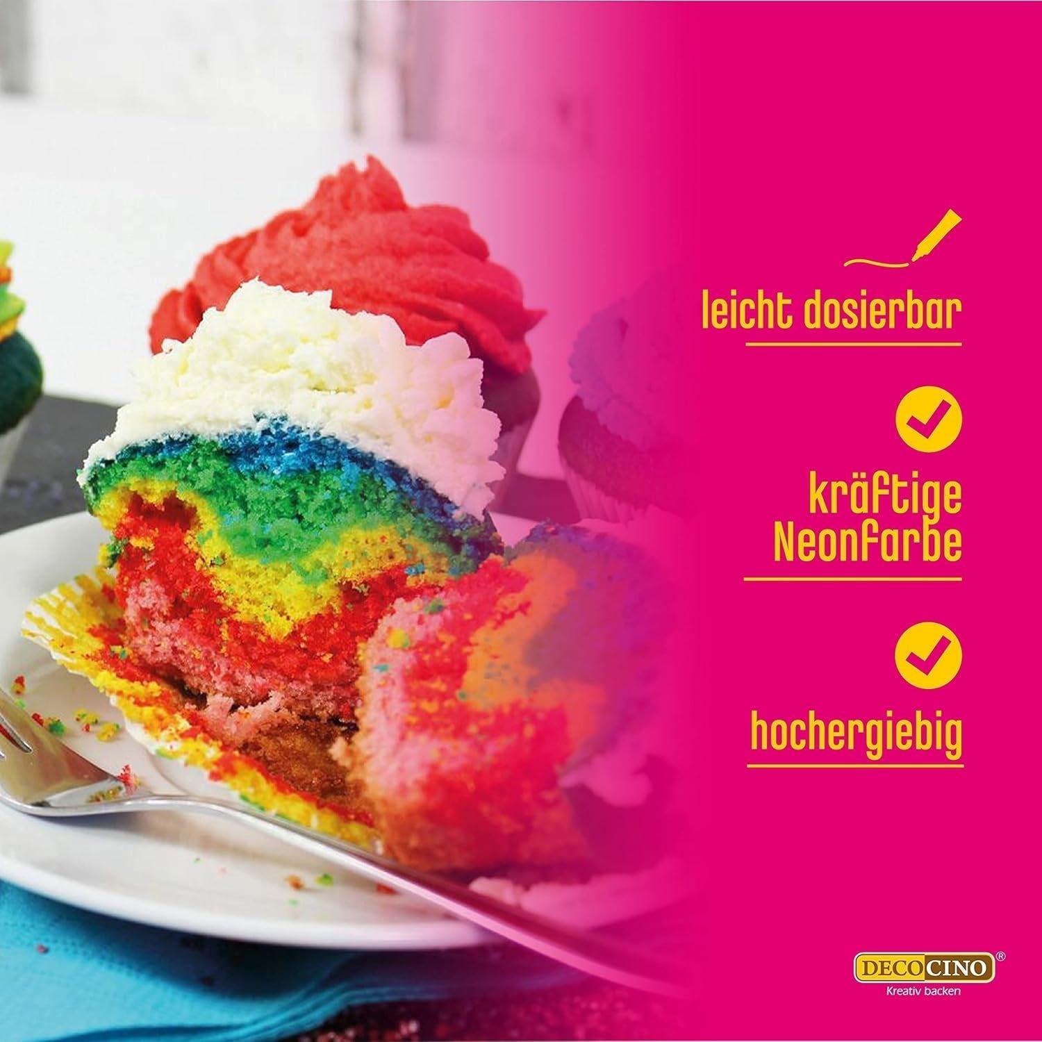 Decocino Neon Food Paste Red – Høj dosis madfarve – Til farvening af kager, muffins, cupcakes – Smagløs