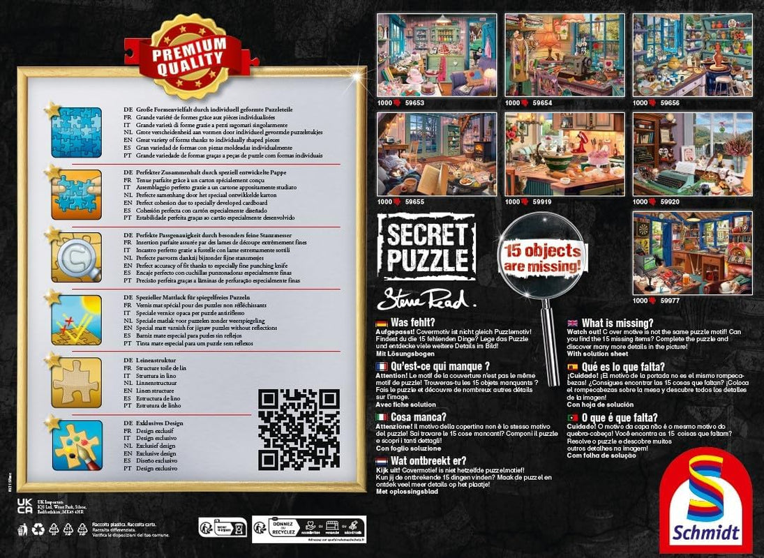 Schmidt Spiele 59656 Kunstnerens studie, 1000 brikkers hemmelige puslespil Naty Shop-puslespil