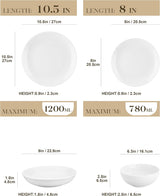 MALACASA 12-personers spisestel, Amelia 48-delt moderne porcelænsstel, bordservice med 12 middagstallerkener, desserttallerkener, suma tallerkener og kornskåle, moderne 12-personers stel - hvid