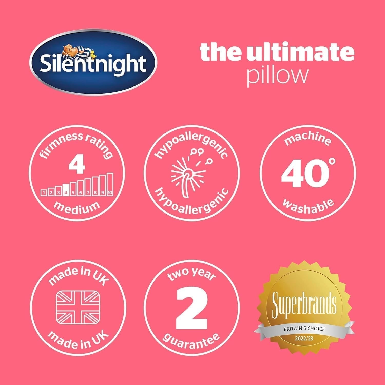 Silentnight Ultimate Pillow - Blød og støttende sengepude med Pinsonic Soft Touch luksus quiltet betræk, maskinvaskbar og allergivenlig til ryg- og sidesover, 1 stk Naty Shop standardpuder