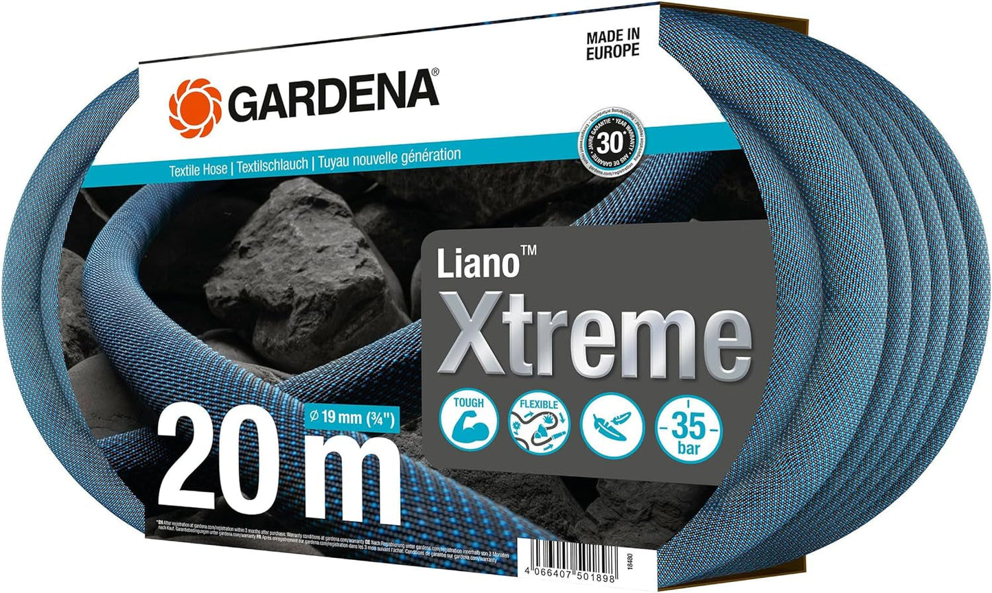 Gardena Liano Xtreme 3/4 tommer sæt, 20m: Ekstremt robust tekstilhaveslange med let, vejrbestandig PVC inderslange (18480-20)
