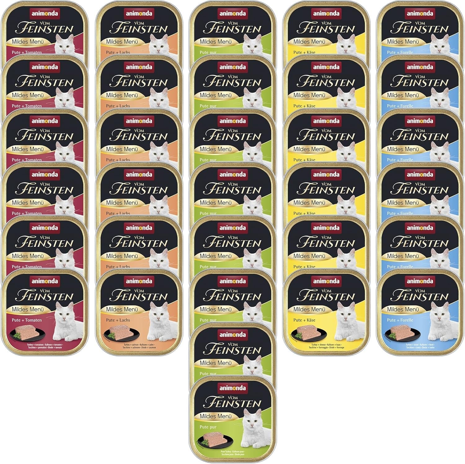 animonda vom Feinsten Mild Menu Mild Variety (32 x 100 g), kornfri, sukkerfri våd kattefoder, letfordøjeligt foder med kalkunkød