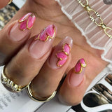 Guld Linie Schieber Rosa Nagelsticker Blumen 3D Flower Nail Sticker Sakura Blütenblätter Blumen Nagelaufkleber Frühling Sommer Floral Nagel Sticker Flowers Nagel Stickers Nageldesign Zubehör Nail Art