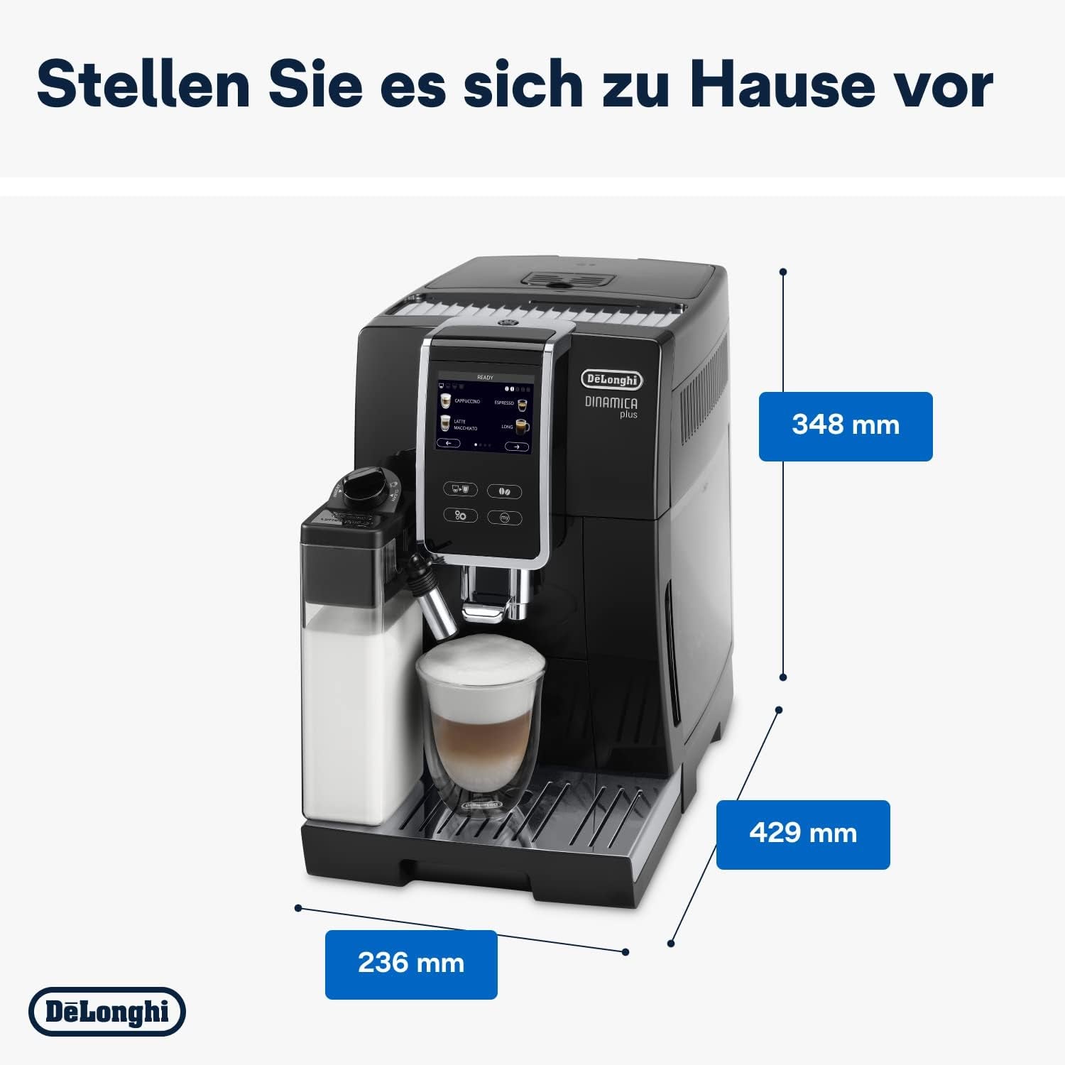 De'Longhi Dinamica Plus ECAM 370.70.B Fuldautomatisk espressomaskine med LatteCrema mælke-, cappuccino- og espressosystem, 3,5 tommer TFT farveberøringsskærm og appkontrol, kaffefunktion, sort