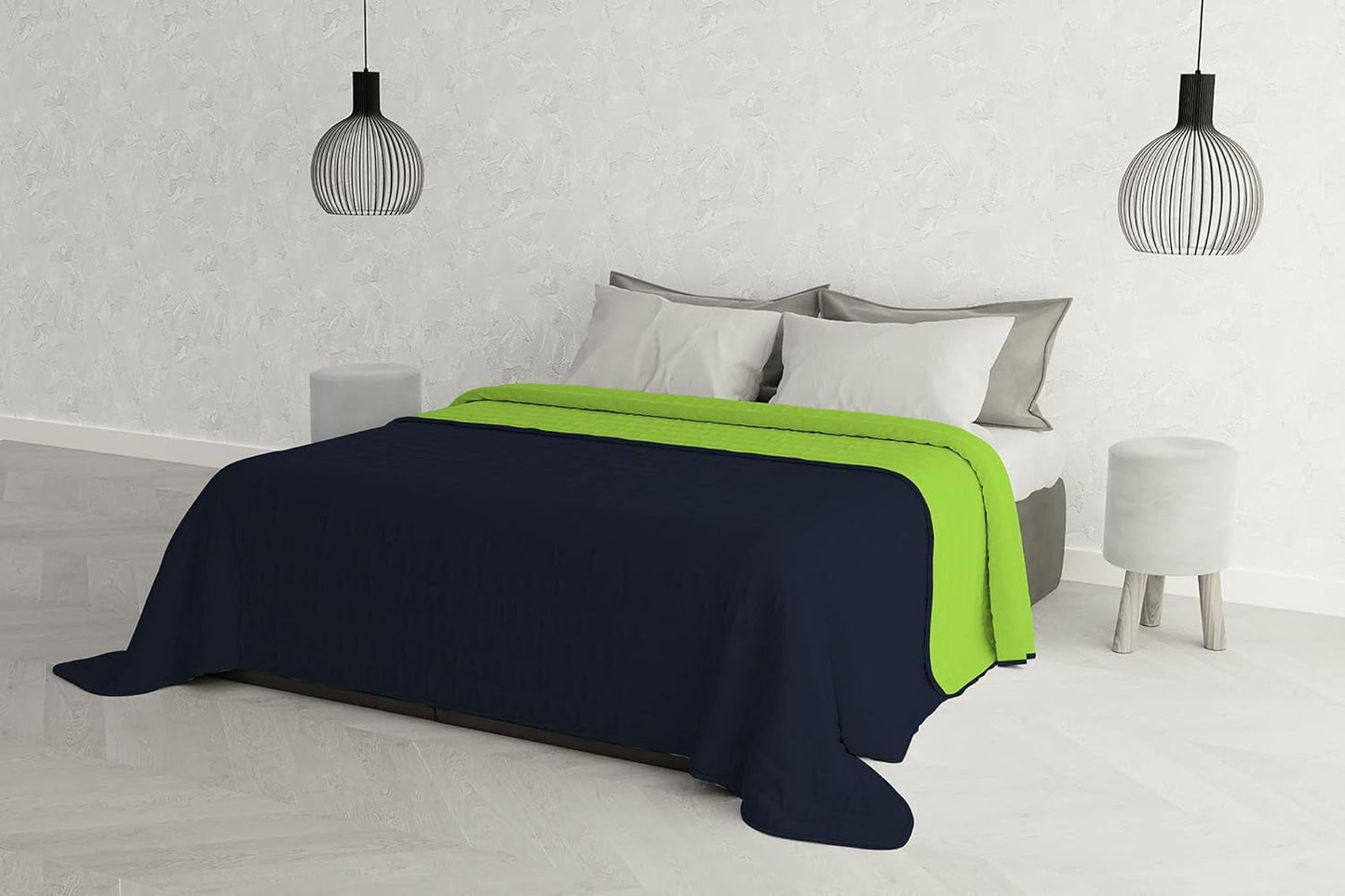 Elegant quilt til en dobbeltseng 260 X 270 Cm Mørkeblå/Mandgrøn Senge og tæpper Besuche den Italiensk Sengetøj-Store Mørkeblå/Mandgrøn