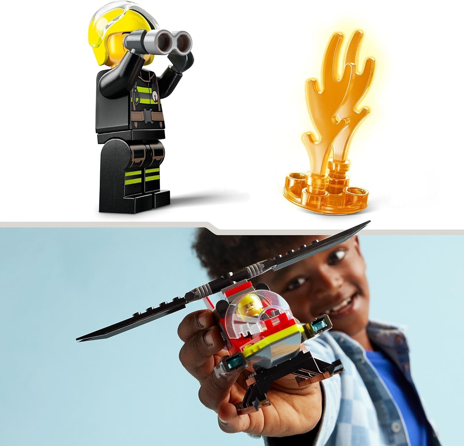 LEGO City Brandvæsen Helikopter, helikopterlegetøj og pilotfigursæt, brandhelikopter til en fantasifuld legeoplevelse, gave til børn, drenge og piger fra 5 år 60411 Byggesæt Besuche den LEGO-Store