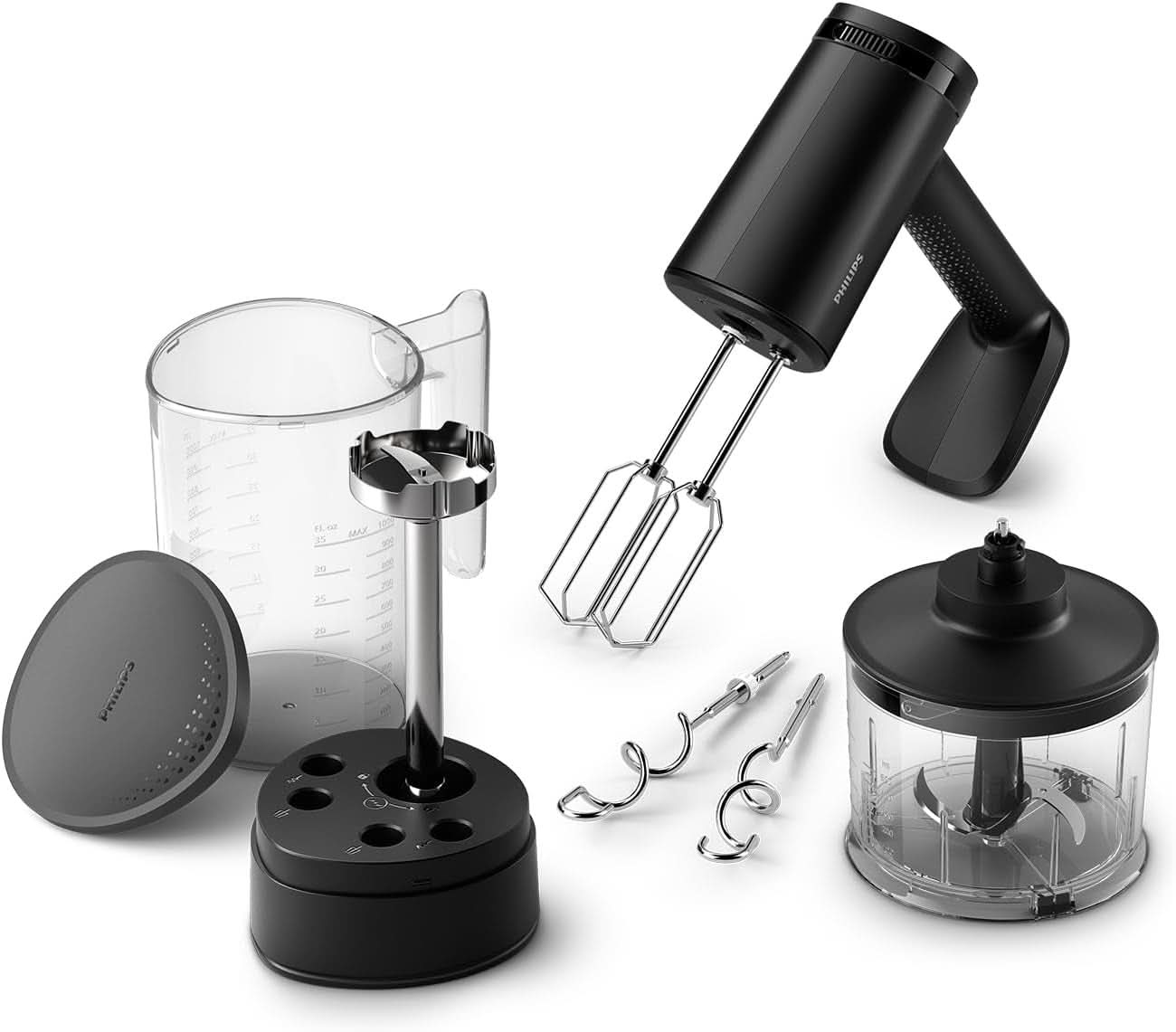 Philips Håndmixer, 450 W, 5 Geschwindigkeiten plus Turbo, Weiß/Grau (HR3741/00) Køkken Naty Shop 3-I1 Håndmixer, Pürierstab, Zerkleinerer