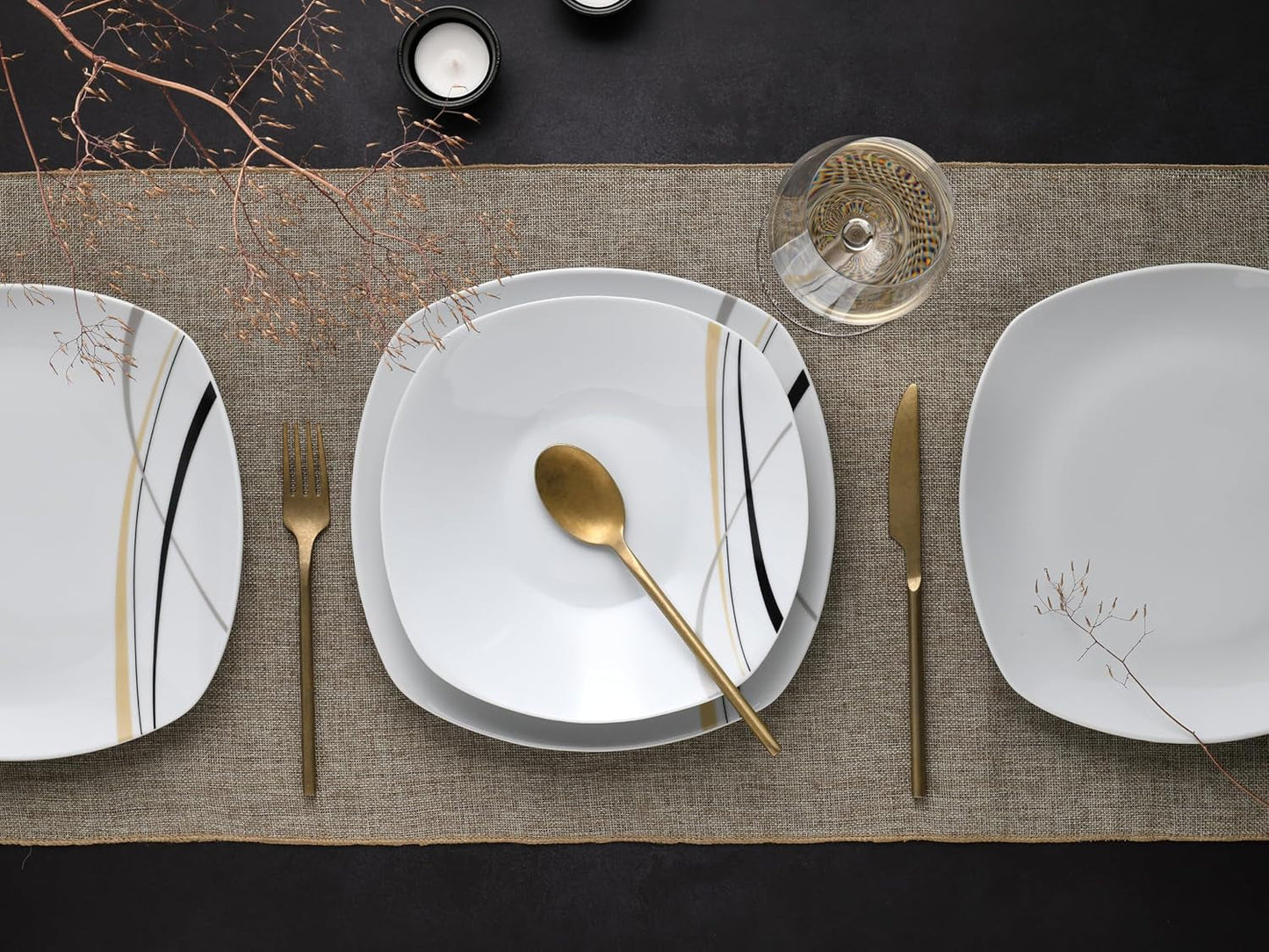 CreaTable 24029 Square City Line Series 6-personers porcelænsservicesæt 12-delt opvaskemaskine og mikroovn Sikker kvalitetsfremstilling
