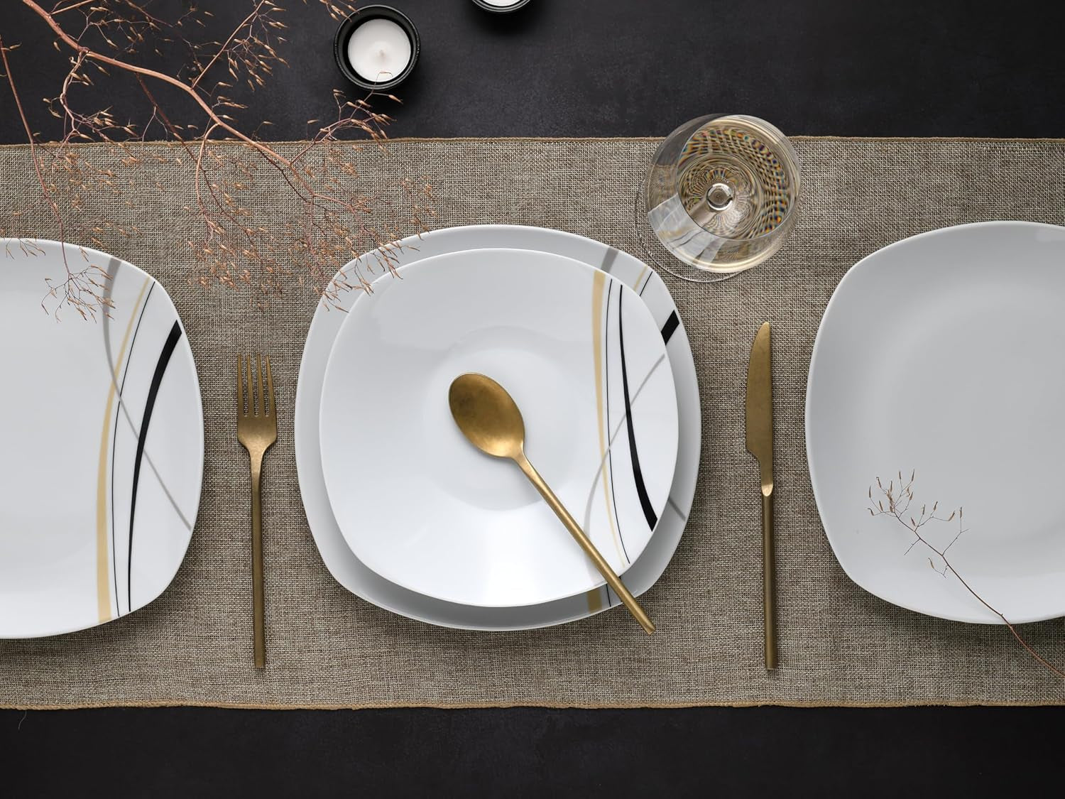 CreaTable 24029 Square City Line Series 6-personers porcelænsservicesæt 12-delt opvaskemaskine og mikroovn Sikker kvalitetsfremstilling