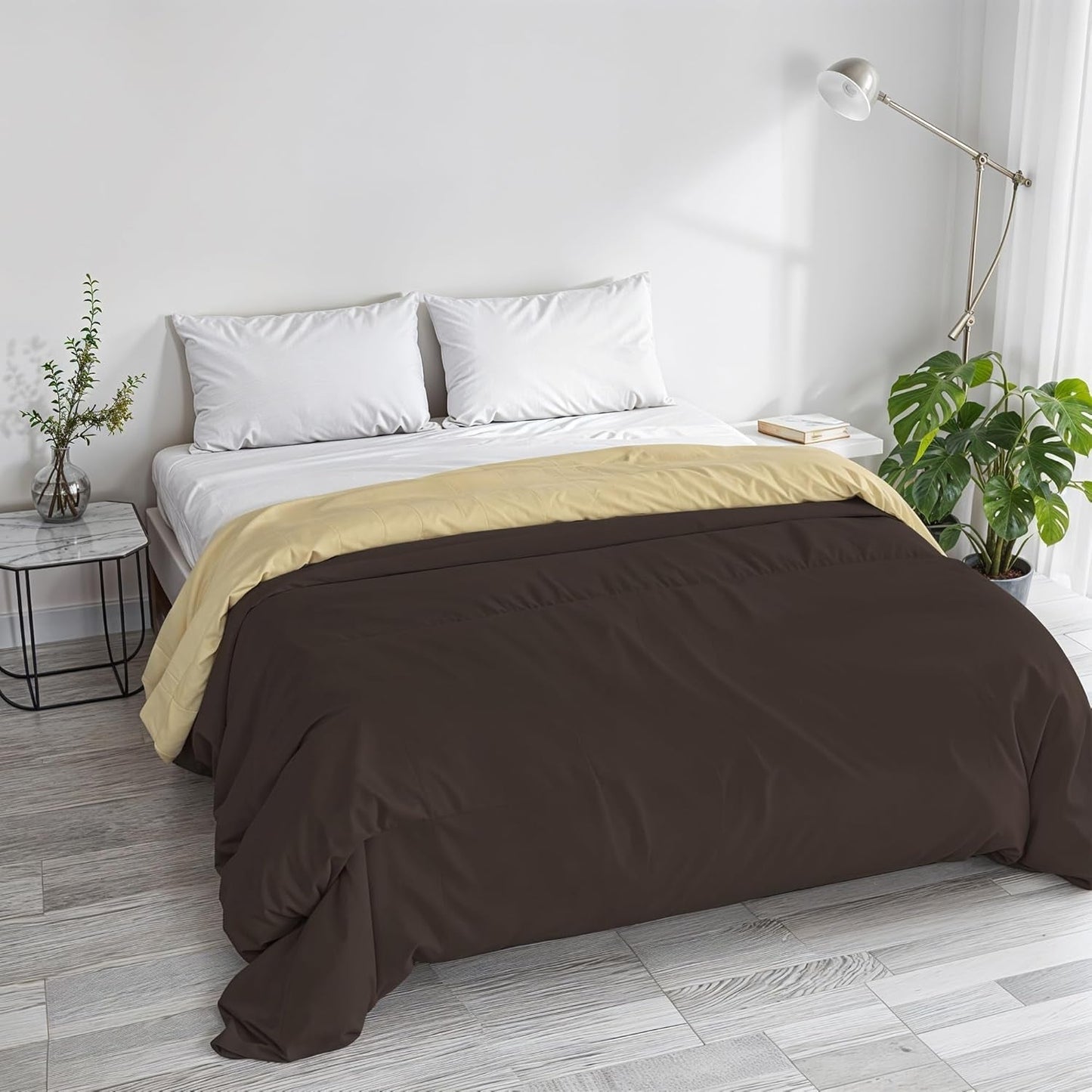 Grundlæggende vinterdyne, ensfarvet og foret, mørkegrøn/creme, 200X245Cm Naty Shop dyner og dyner Brun/creme 250X245Cm