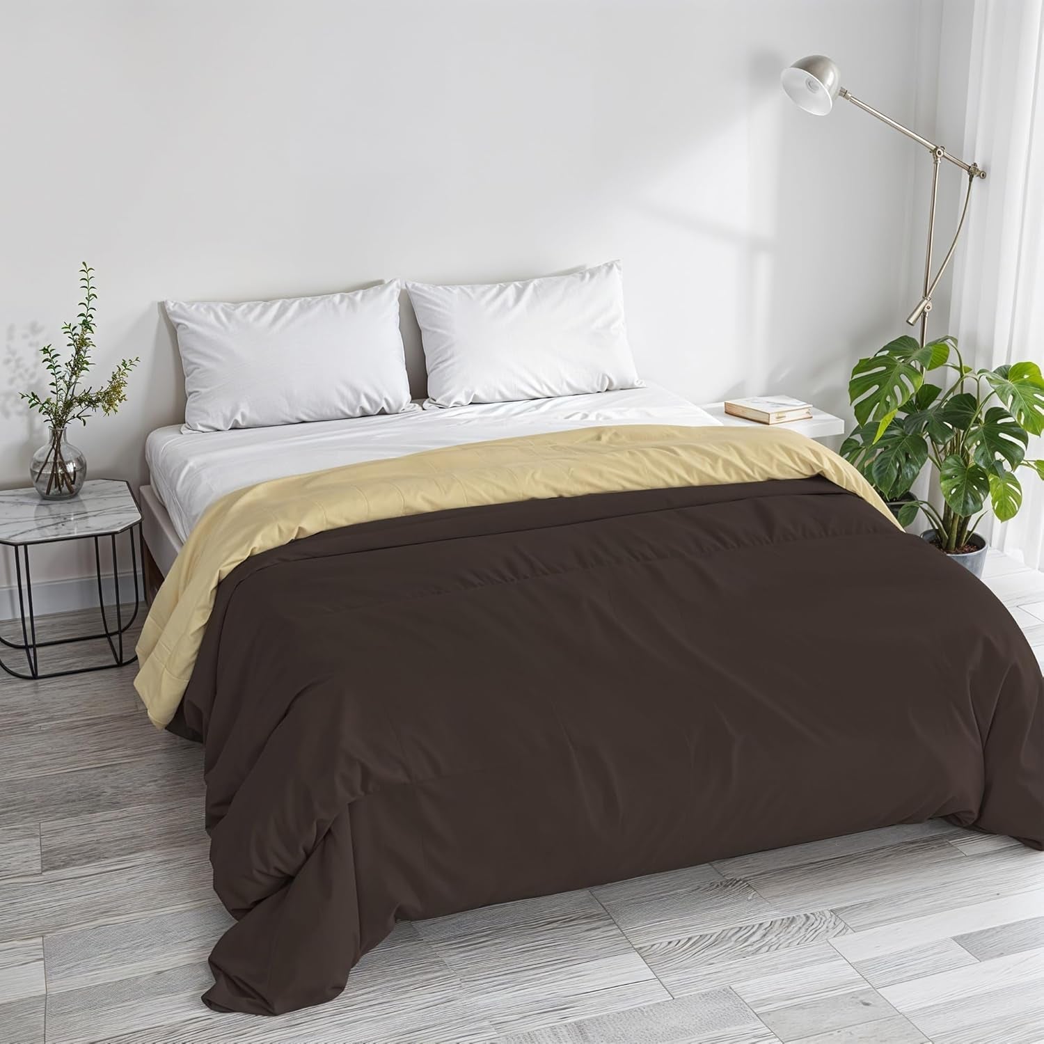 Grundlæggende vinterdyne, ensfarvet og foret, mørkegrøn/creme, 200X245Cm Naty Shop dyner og dyner Brun/creme 250X245Cm