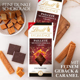 Lindt EXCELLENCE dejstykker med pailletter og karamel - fin mørk chokolade med intens kakaosmag
