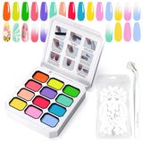 Gradient Painting Gel, 12 farver Ombre Gel neglelak med 100 stk. neglesvampe & 4 kløer metalgrabber til fransk manicure DIY neglekunst, sæt I