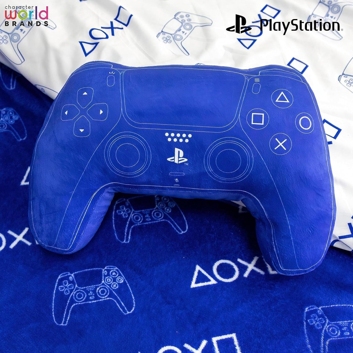 Character World: Officielt licenseret Playstation-controller-formet pude, håndsætdesign, fyldt plyspude | Perfekt til soveværelse eller legeindretning, blå Naty Shop standard puder