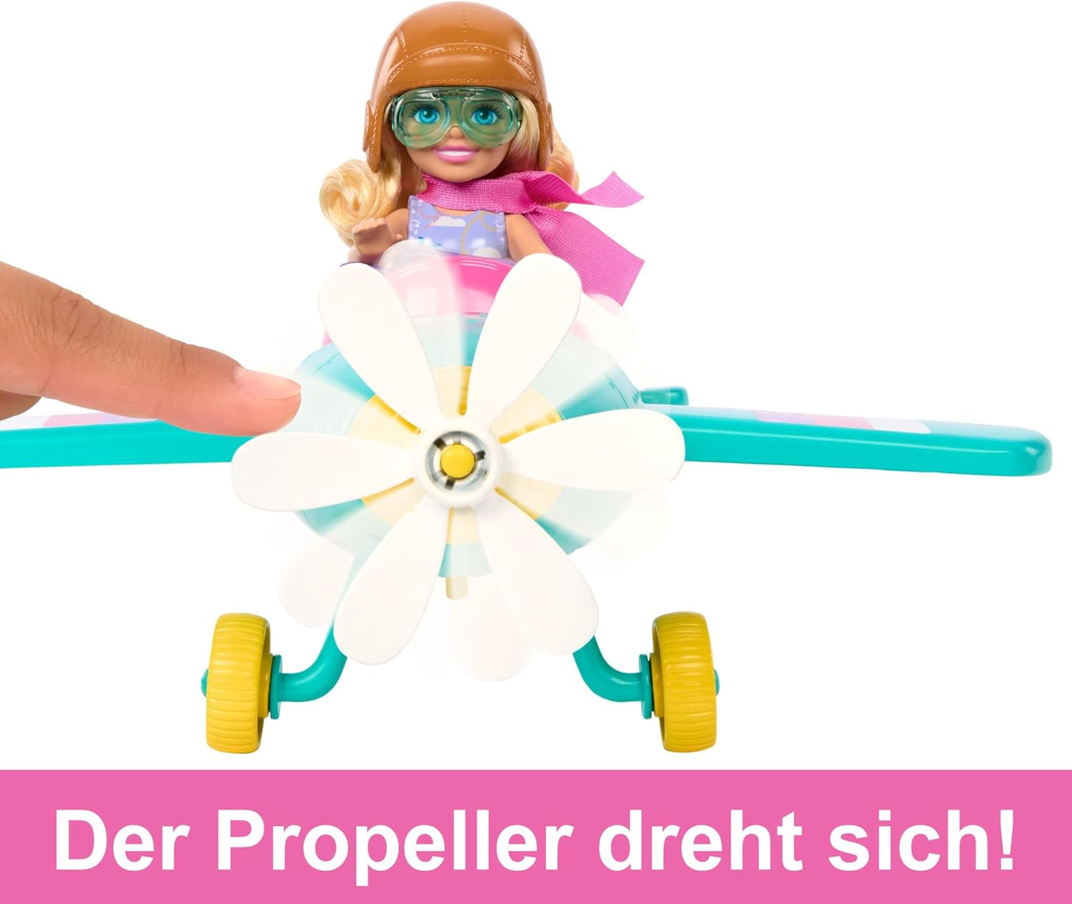 Barbie Chelsea flydukke og legesæt - pilotdukke, flyvemaskine, håndtag og historietilbehør, hjul og propeller med blomsterben, alder 3+, HTK38 Naty Shop Dolls
