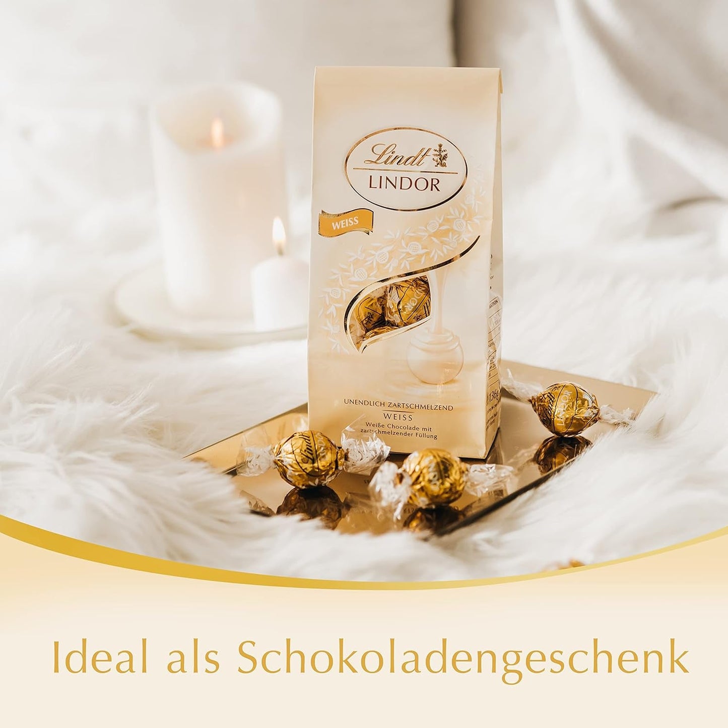 Lindt hvide chokoladekugler LINDOR | 137g pose | Ca. 10 hvide chokoladekugler med smelte-i-mund-fyld | Chokolade gavesæt | Chokoladegavesæt (pakke med 2)