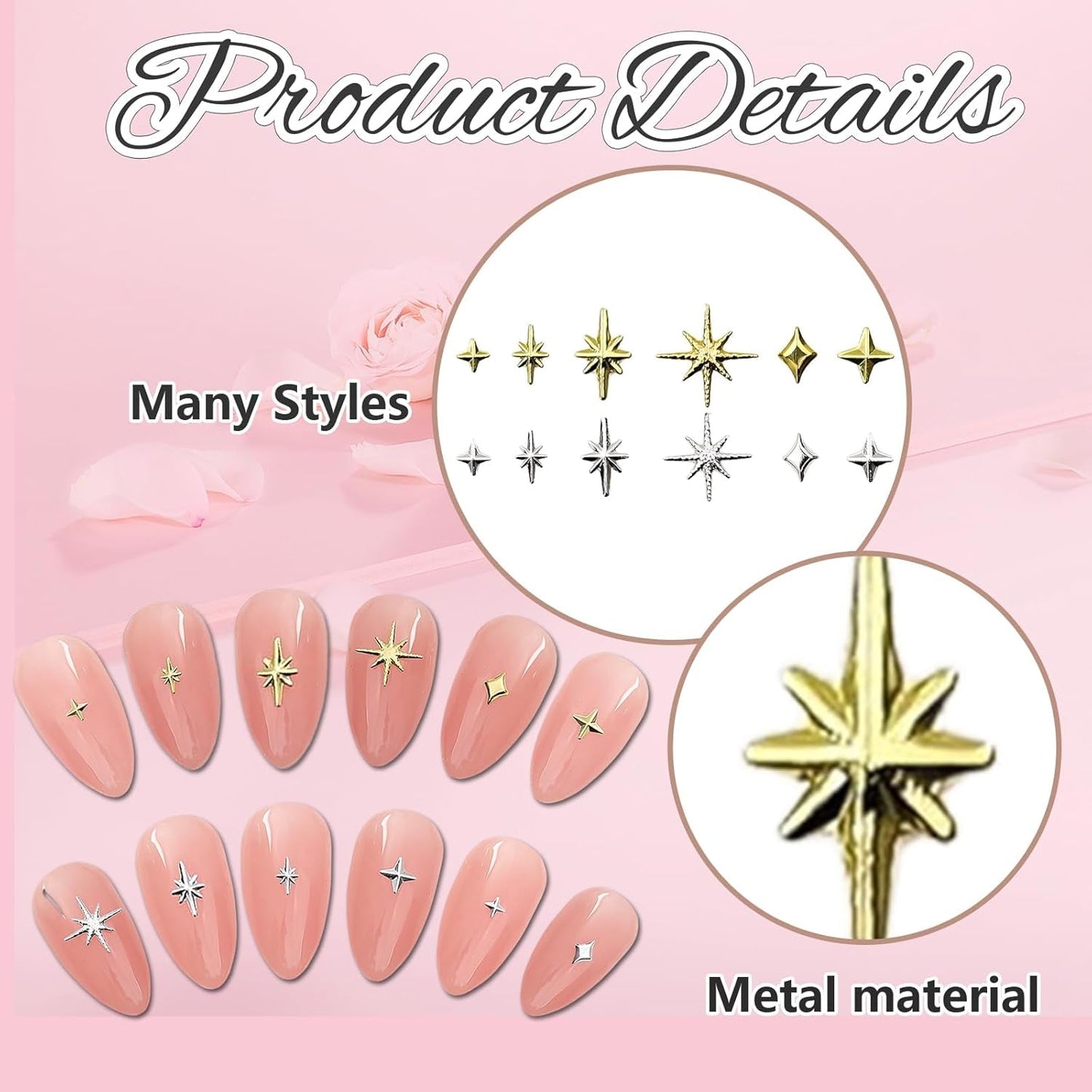 400 stk Stern Nail Charms Guld Sølv, Charms Nägel Tilbehør, Nagel Deko, Nail Art Tilbehør, Nagel Charms, Nagel Steine, Nail Design, Charms Für Nägel