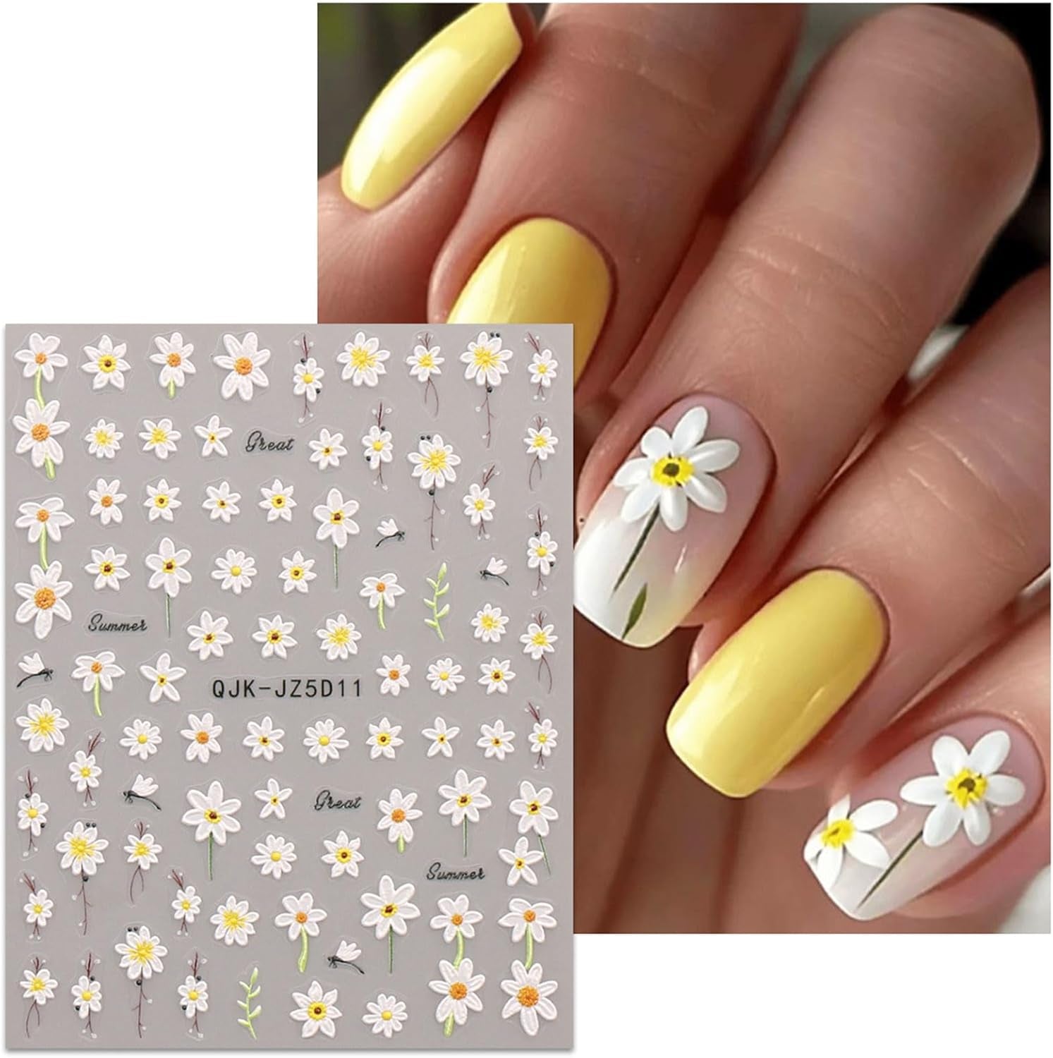 JMEOWIO 3D Nagelsticker Blumen Nail Art Sticker Selbstklebend Nagelaufkleber 5D Stereoskopisk Sommer Frühling Blumen Dekoration Nageldesign Zubehör 4 Blatt