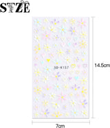 JMEOWIO 3D Nagelsticker Frühling Blumen 5 Blatt Nagelaufkleber 5D Stereoskopisk Selbstklebend Bunte Blüte Nail Art Sticker Dekoration Nageldesign Zubehör
