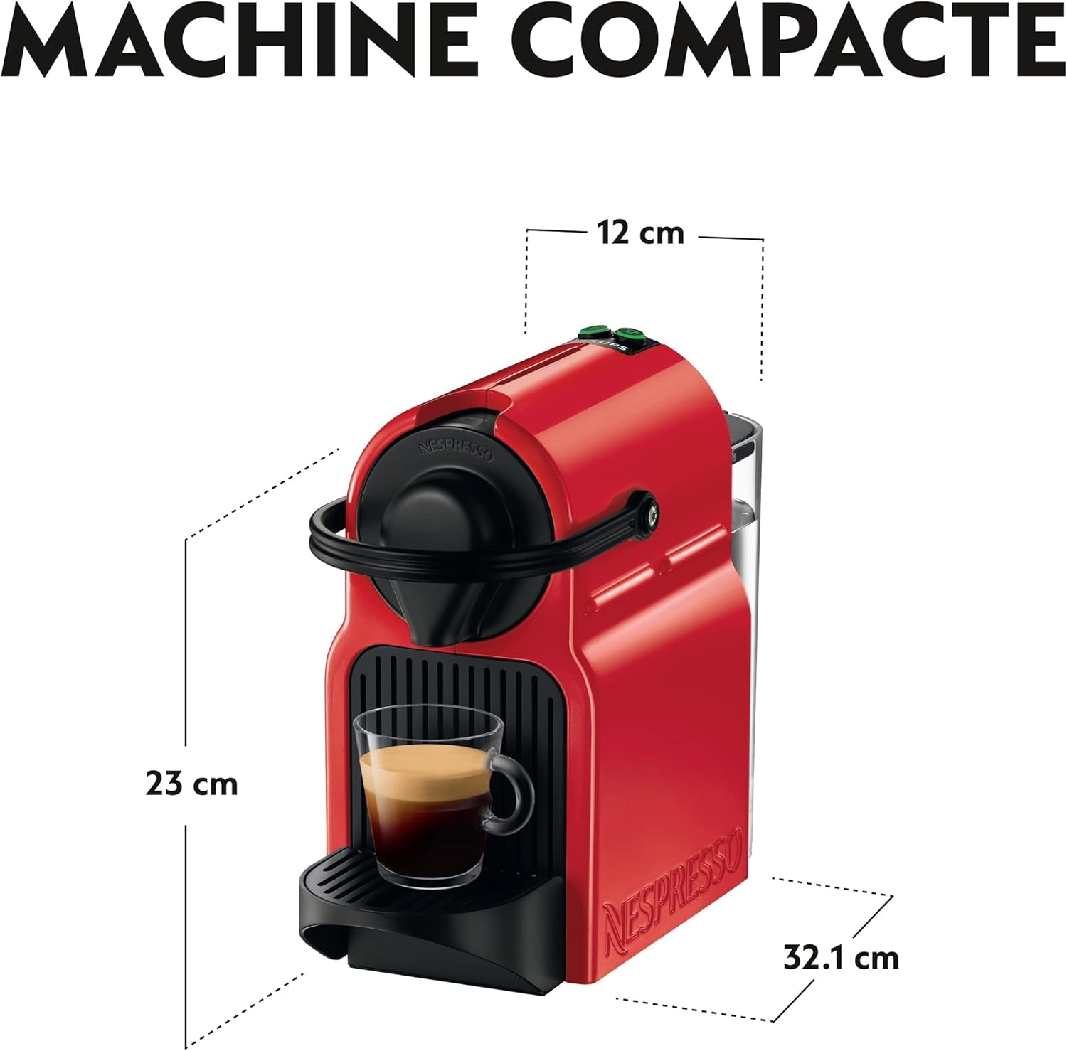 Krups Nespresso Inissia espressomaskine - Kompakt espressomaskine til kaffekapsler, 19 bar tryk, hurtig opvarmning på 25 sekunder, energibesparende funktion, 0,7 l vandtank, rød, model YY5506FD