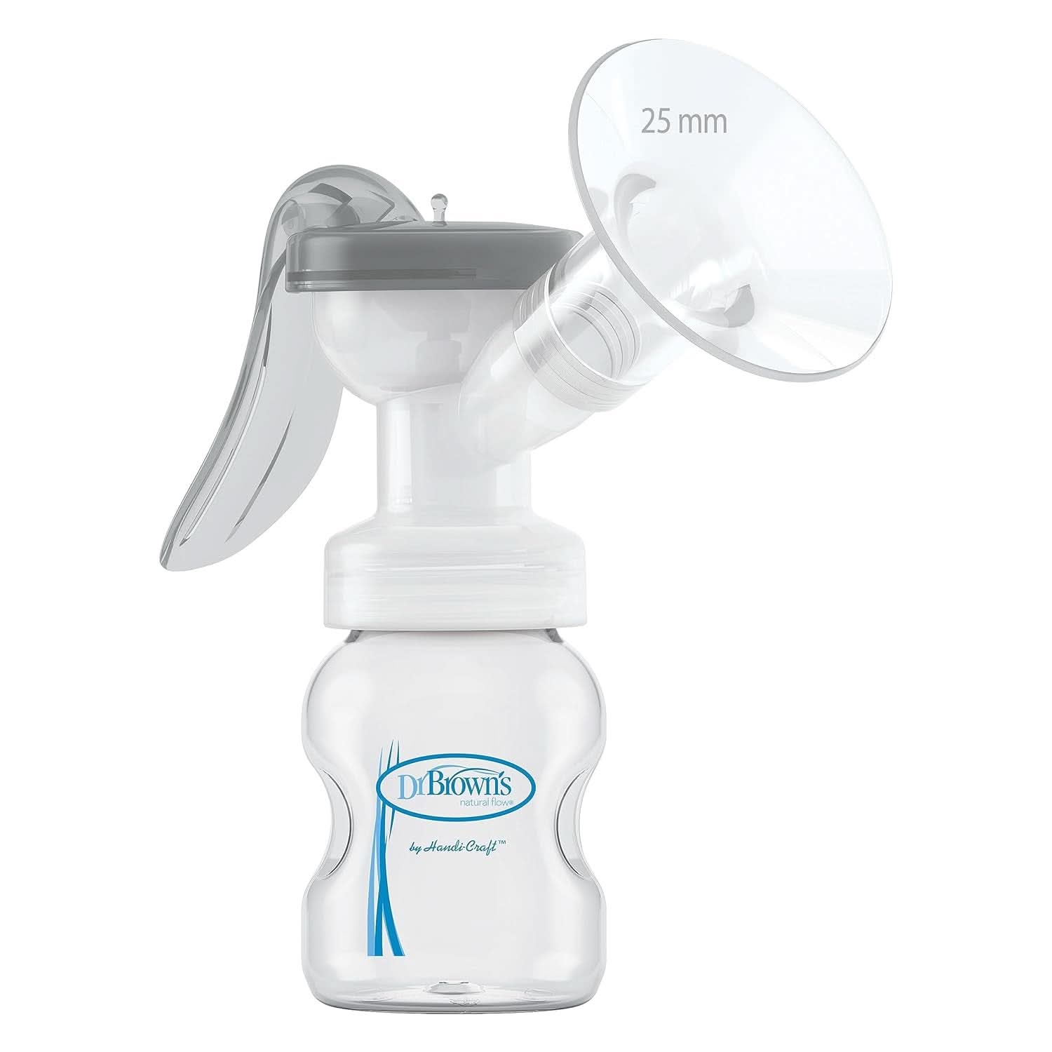 Manuel brystpumpe med 100 % silikone Softshape beskyttelse (B, 25 mm flange) og anti-kolik muligheder + 150 ml bred mund flaske med niveau 1 slow flow patte Tilbehør Mad og amning Bebe Naty Shop