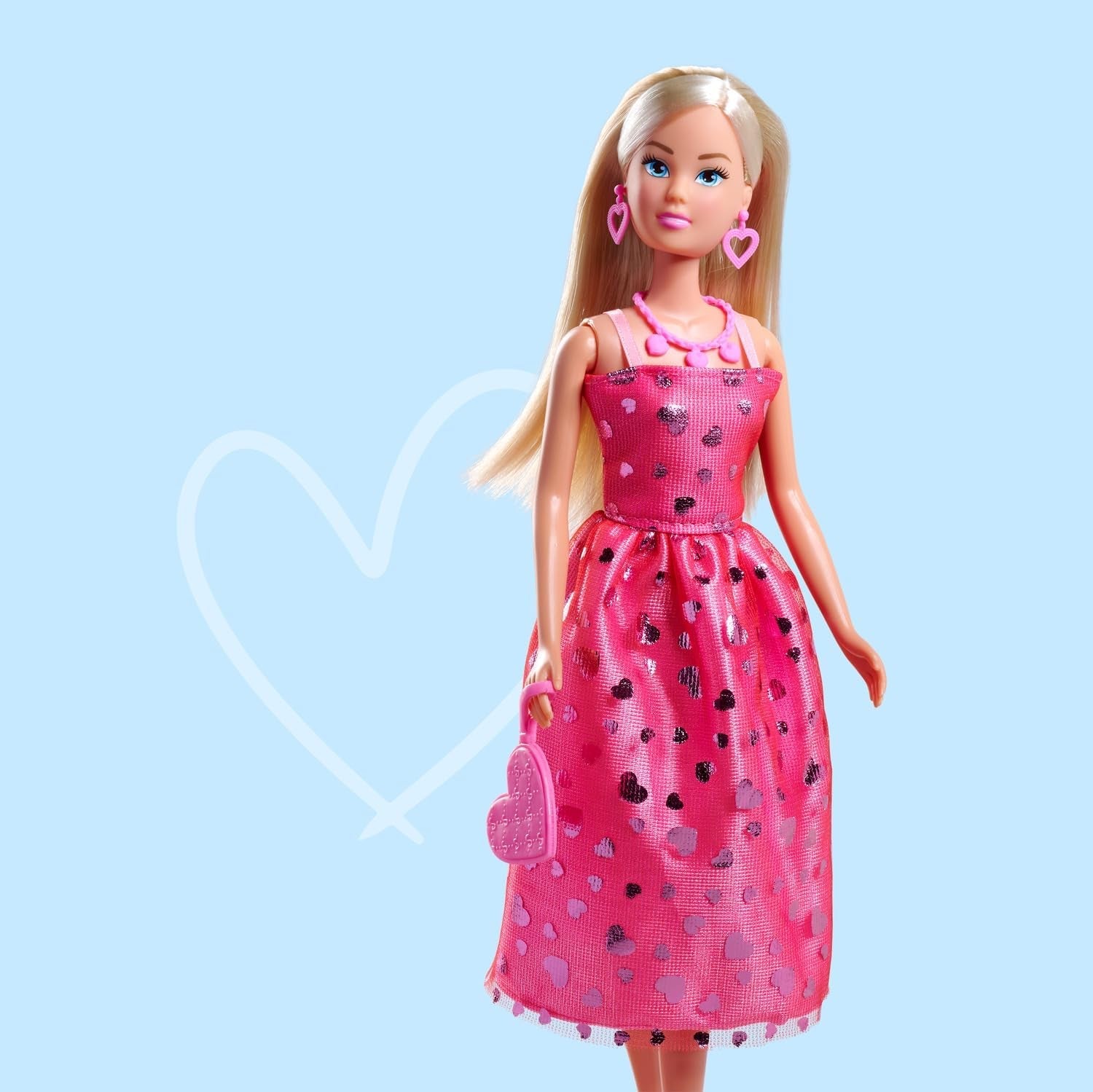 Simba Steffi Love Pink Love – Ankleidepuppe im pinken Glitzerkleid, inkl. Tilbehør i Herzform, 29 cm groß, Modepuppe for kreative Rollenspiel, für Kinder ab 3 Jahren