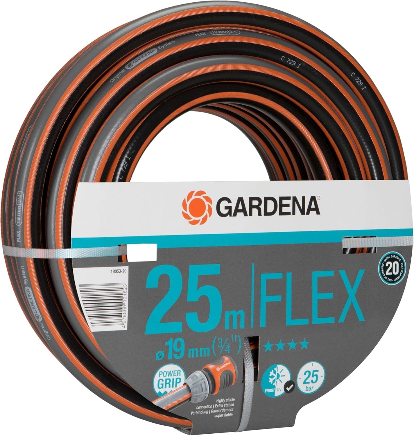 Gardena Comfort FLEX 19 mm (3/4 tommer) slange, 25 m: Fleksibel, formstabil haveslange med Power-Grip profil, lavet af højkvalitets spiralmateriale, 25 bar sprængtryk, uden systemkomponenter (18053-20)