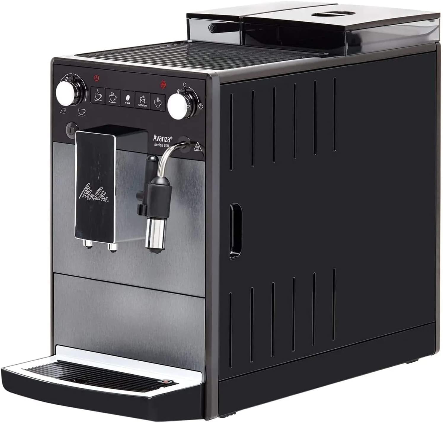 Melitta Avanza - Fuldautomatisk espressomaskine med mælkesystem, espressomaskine med kværn og ekstra stor vandtank (1,5 l) til f.eks. cappuccino eller espresso, mystisk titan